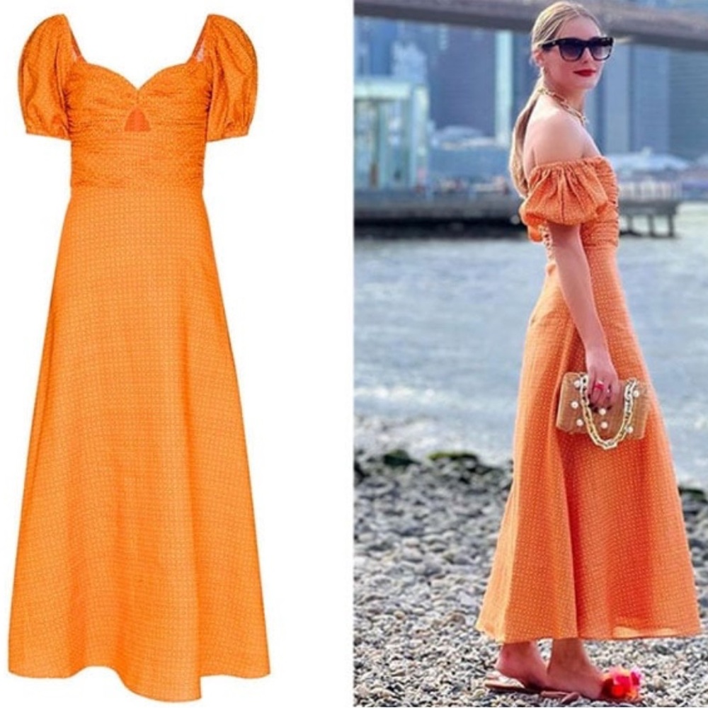 Peony memories Orange puff maxi dress